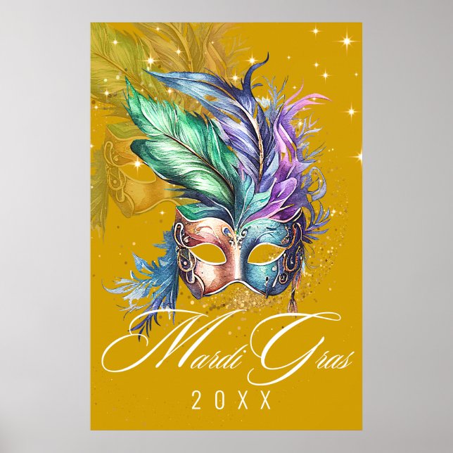 Póster Máscara de mascarada de Mardi Gras | Poster de oro (Frente)