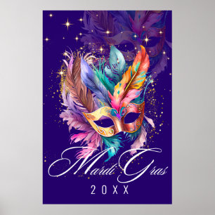Póster Máscara de mascarada de Mardi Gras   Poster morado
