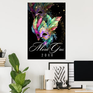 Póster Máscara de mascarada de Mardi Gras   Poster negro