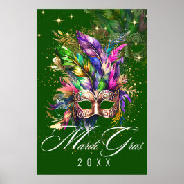 Póster Máscara de mascarada de Mardi Gras | Poster verde