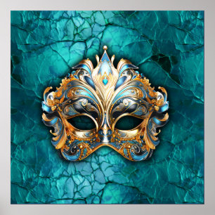 Póster Máscara de Mascarada veneciana en tierra turquesa