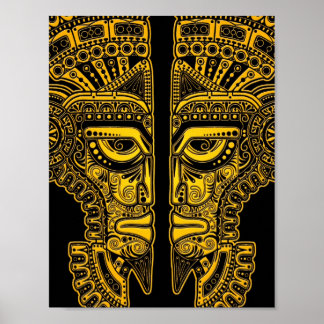 Póster Máscara de mellizos amarillos maya ilusión sobre n