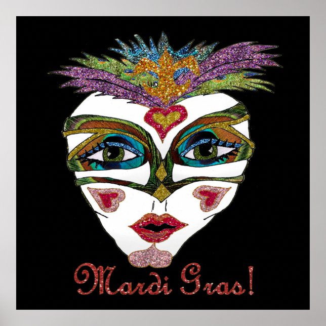 Póster Máscara de plumas de Purpurina del Mardi Gras colo (Frente)