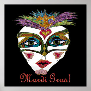 Póster Máscara de plumas de Purpurina del Mardi Gras colo