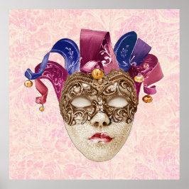 Póster Máscara de porcelana Jester con cintas y correas
