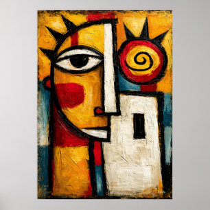 Póster Máscara de sol cubista primitiva geométrica abstra