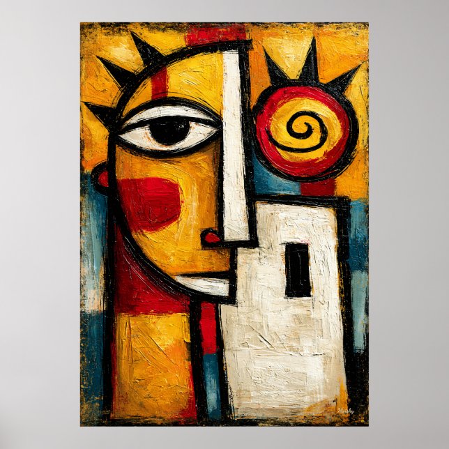 Póster Máscara de sol cubista primitiva geométrica abstra (Frente)