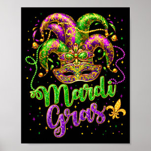 Póster Máscara de sombrero de bufón de Mardi gras fiesta