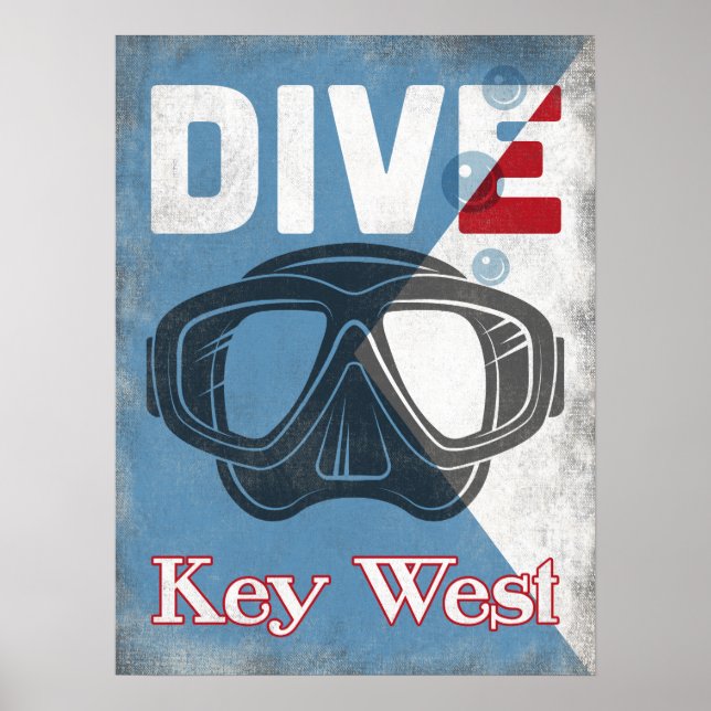 Póster Máscara de submarinismo Key West Vintage Scuba (Frente)