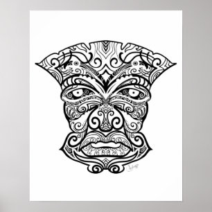 Póster Máscara de tiki blanco y negro