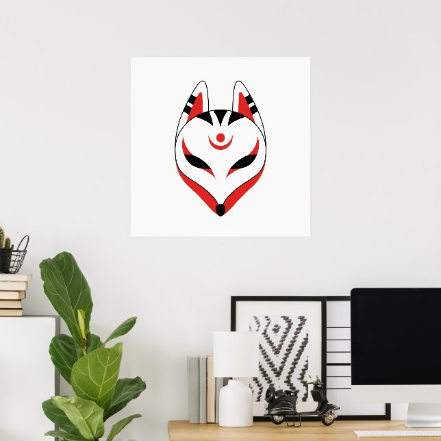 Póster Máscara de zorro japonés Kitsune (Oficina en casa)