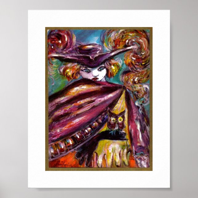 Póster Máscara desconocida/misteriosa con tricornio y búh (Frente)