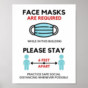 Póster Máscara facial requerida, Poster de distanciamient