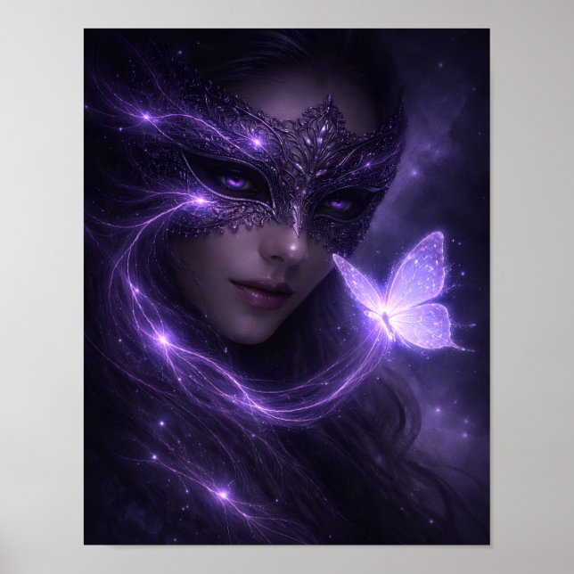Póster Máscara Fantasía Mariposa Violeta Mística (Frente)
