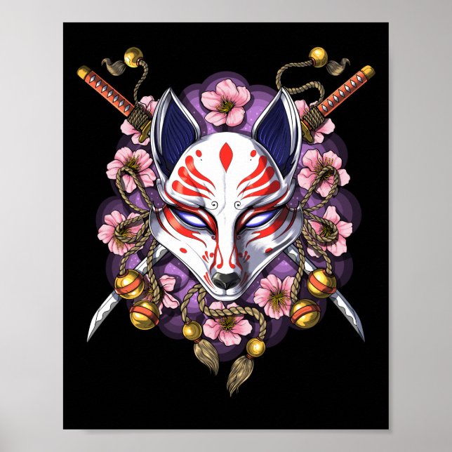 Póster Máscara kitsune de Fox japonesa (Frente)