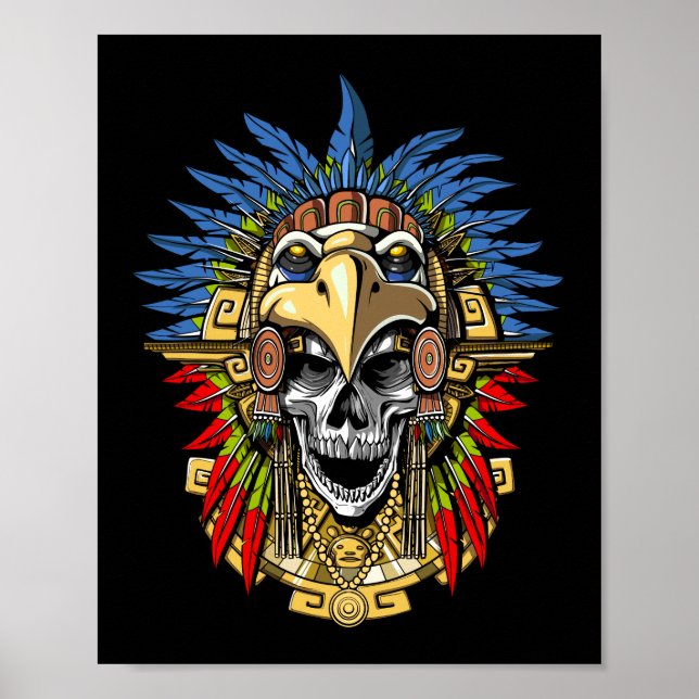 Póster Máscara nativa de guerrero indígena azteca Eagle S (Frente)