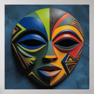 Póster Máscara tribal africana cubismo abstracto