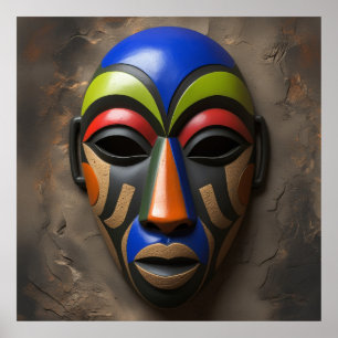 Póster Máscara Tribal Africana Simbolismo Geométrico