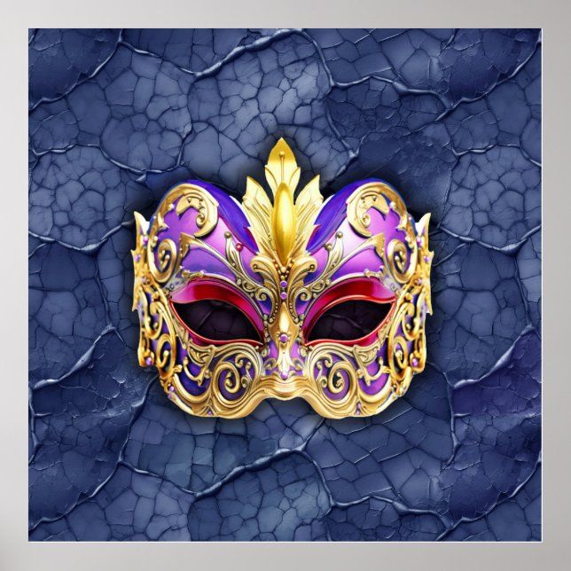 Póster Máscara veneciana decorativa sobre la Marina negra (Frente)