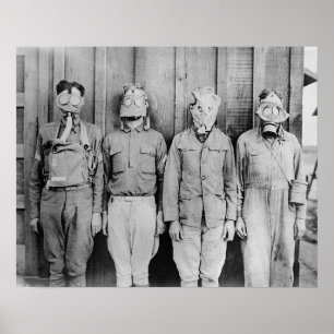 Póster Máscaras de gas de la era WI, 1917. Foto de cosech