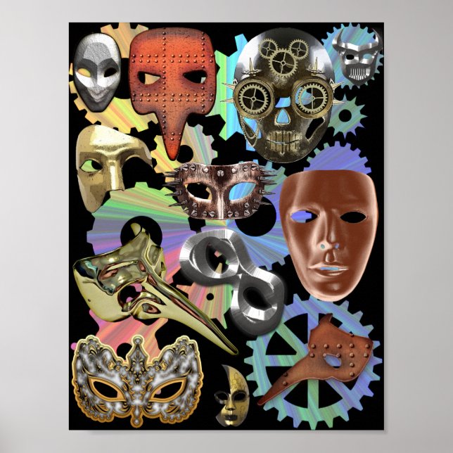 Póster máscaras de steampunk de máscaras de plata dorada  (Frente)