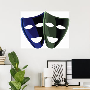 Póster Máscaras De Teatro Azul Y Verde