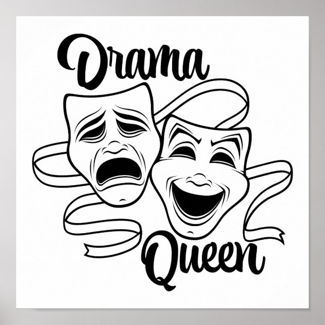 Póster Máscaras de teatro de comedia y tragedia Drama Que (Frente)