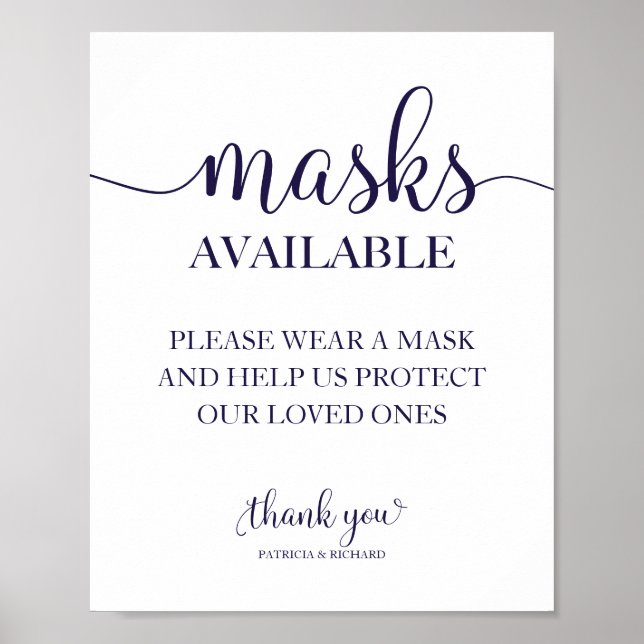 Póster Máscaras disponibles Rótulo de Boda de caligrafía  (Frente)
