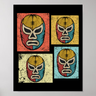 Póster Máscaras divertidas de Lucha Libre antiguas Retro
