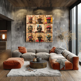 Póster Máscaras futuristas de guerreros en cuadrícula abs