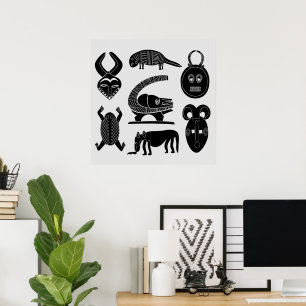 Póster mascarillas y animales de la tribu africana