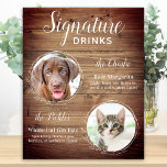 Póster Mascota Boda de perro firma bebe Personalizado bar<br><div class="desc">¡Cócteles de firma de tus mascotas! Incluya su mejor perro, mejor gato y cualquier mascota en su boda con su propio bar de bebidas. Perfecto para los amantes del perro, y un bar especial para perros será un éxito para su boda. Blanco sencillo pero elegante con hojas de eucalipto negro...</div>