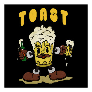 Póster Mascota de brindis con cerveza
