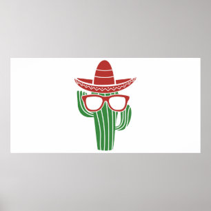 Póster Mascota de cactus de Guay con gorra y gafas en