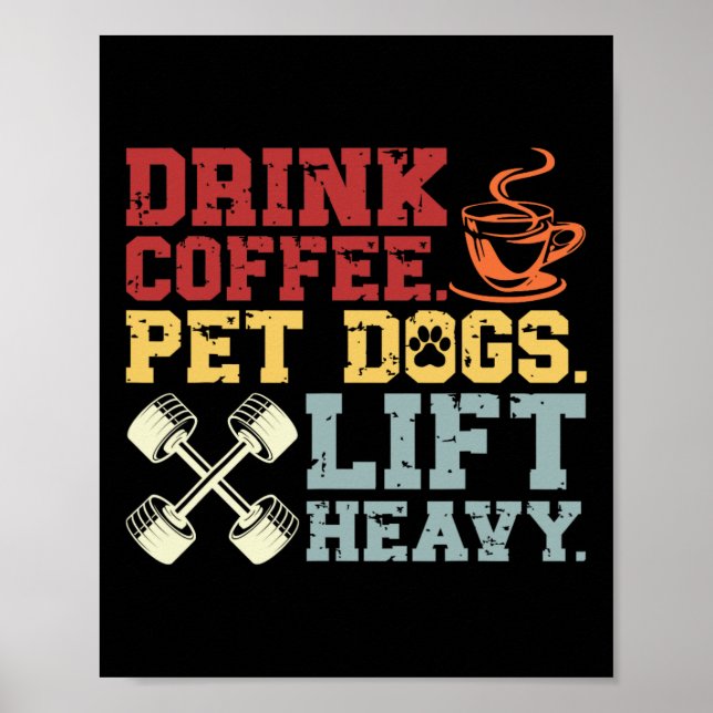 Póster Mascota de café de elevación de pesas Perros Levan (Frente)