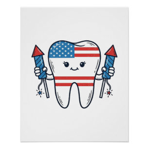 Póster Mascota de diente patriótico Diseño de vector de f