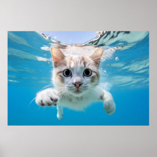 Póster Mascota de gato Diversión animal jugar al agua al