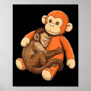 Póster Mascota de mono divertido y lindo abrazando a una 