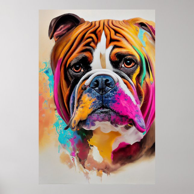 Póster Mascota de perro Bulldog inglés Compa animal adora (Frente)