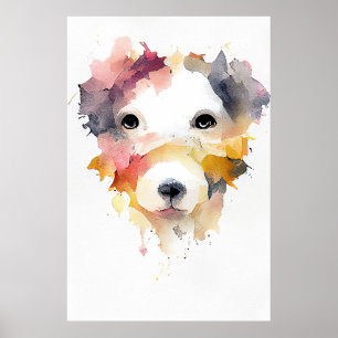 Póster Mascota de perro Naturaleza animal acuarela Pintur