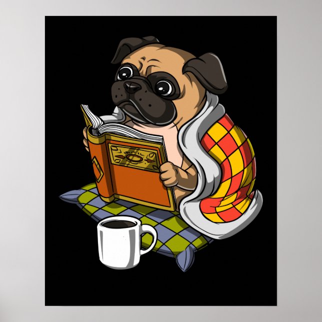 Póster Mascota de pug Book Leading Lover Dog Cute (Frente)