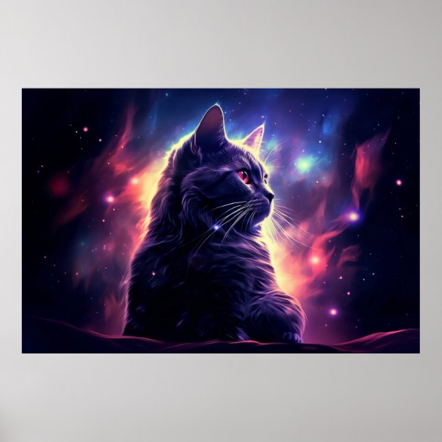 Póster Mascota del gato Animal Fantastico Galaxia Surreal (Frente)