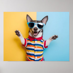 Póster Mascota excitado en gafas de sol elegantes y equip