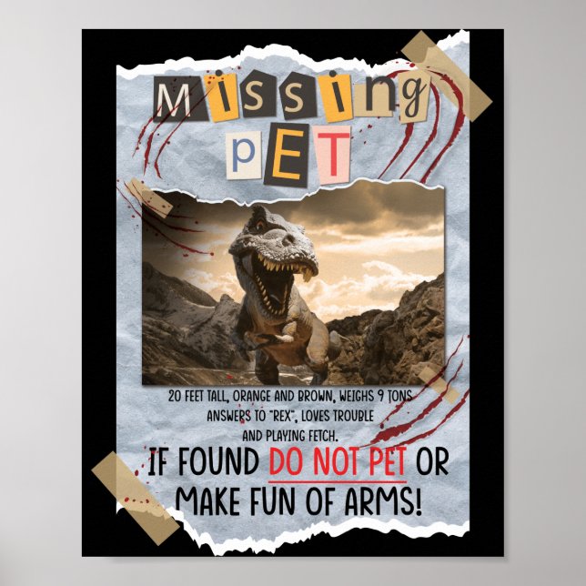 Póster Mascota Jurásico Desaparecido T Poster Rex Rótulo  (Frente)
