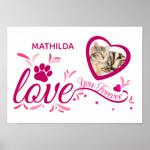 Póster Mascota Memorial Souvenir Paw del Corazón Rosa "Te