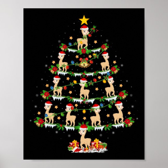 Póster Mascota Nochebuena Animal enciende árbol de navida (Frente)