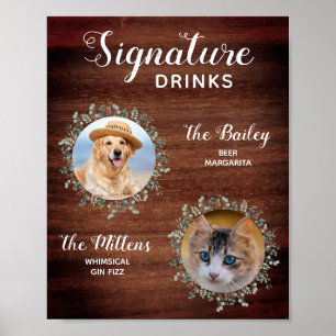 Póster Mascota Rústico Boda Cocktail Dog Signature Bebe