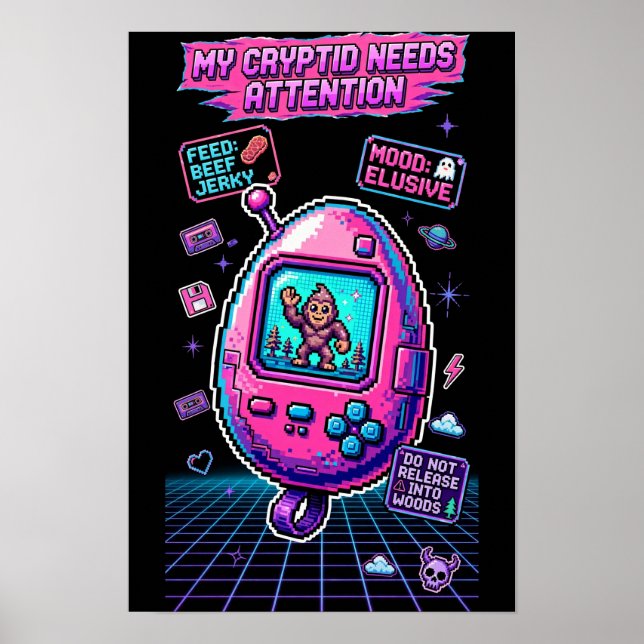 Póster Mascota Virtual Criptid 1997 — Retro Pixel Pal (Frente)