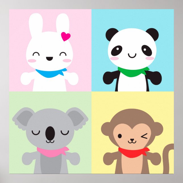 Póster Mascotas animales súper cutas de Kawaii (Frente)