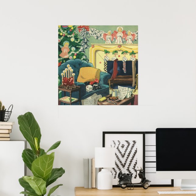 Póster Mascotas de Navidad de época en la sala de estar (Oficina en casa)